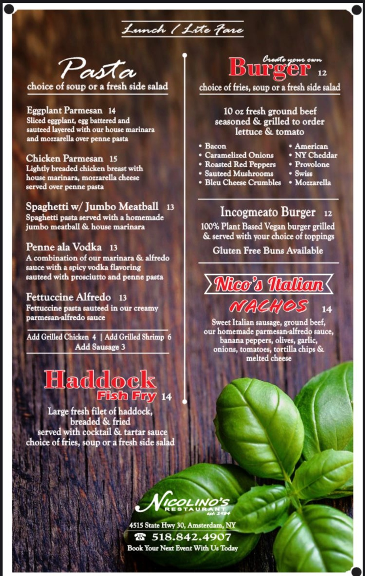 Menu Nicolino's Restaurant